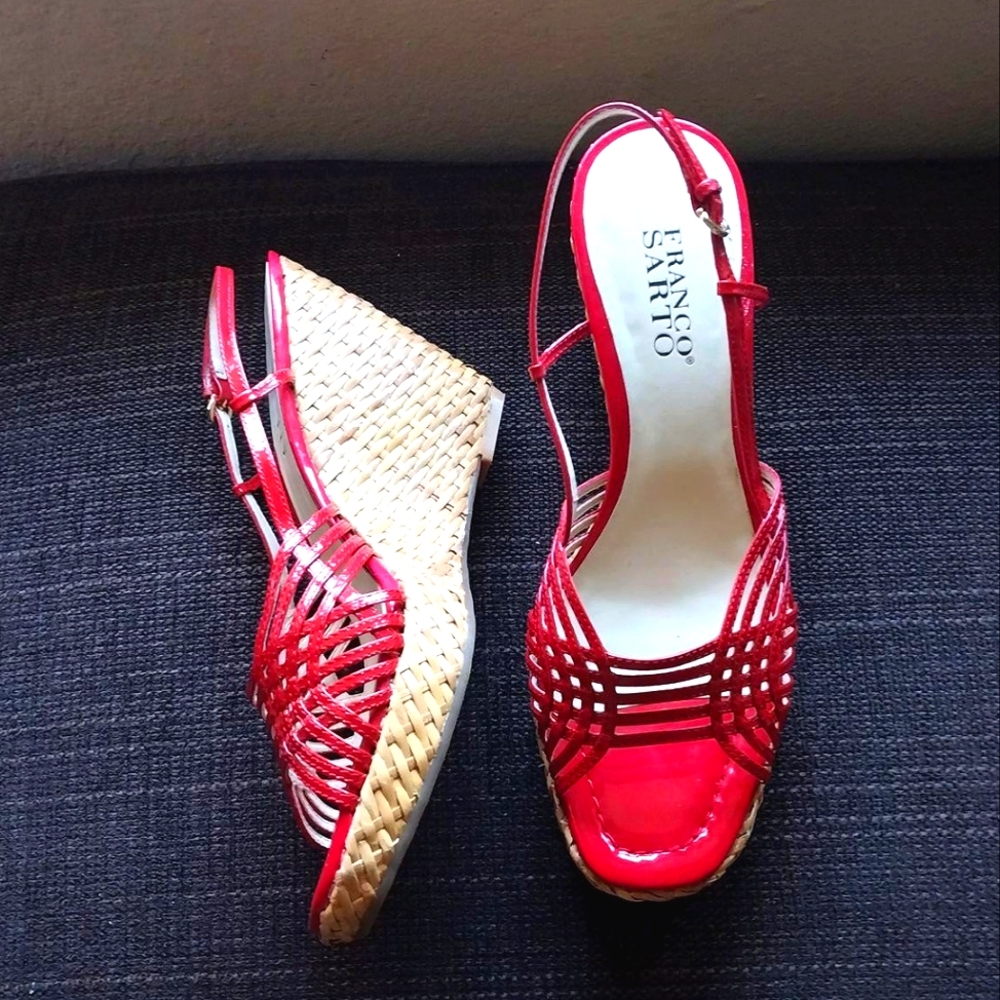 New Red Patent Leather Espadrille Wedges ▪︎ Franco Sarto ▪︎Womens 8.5